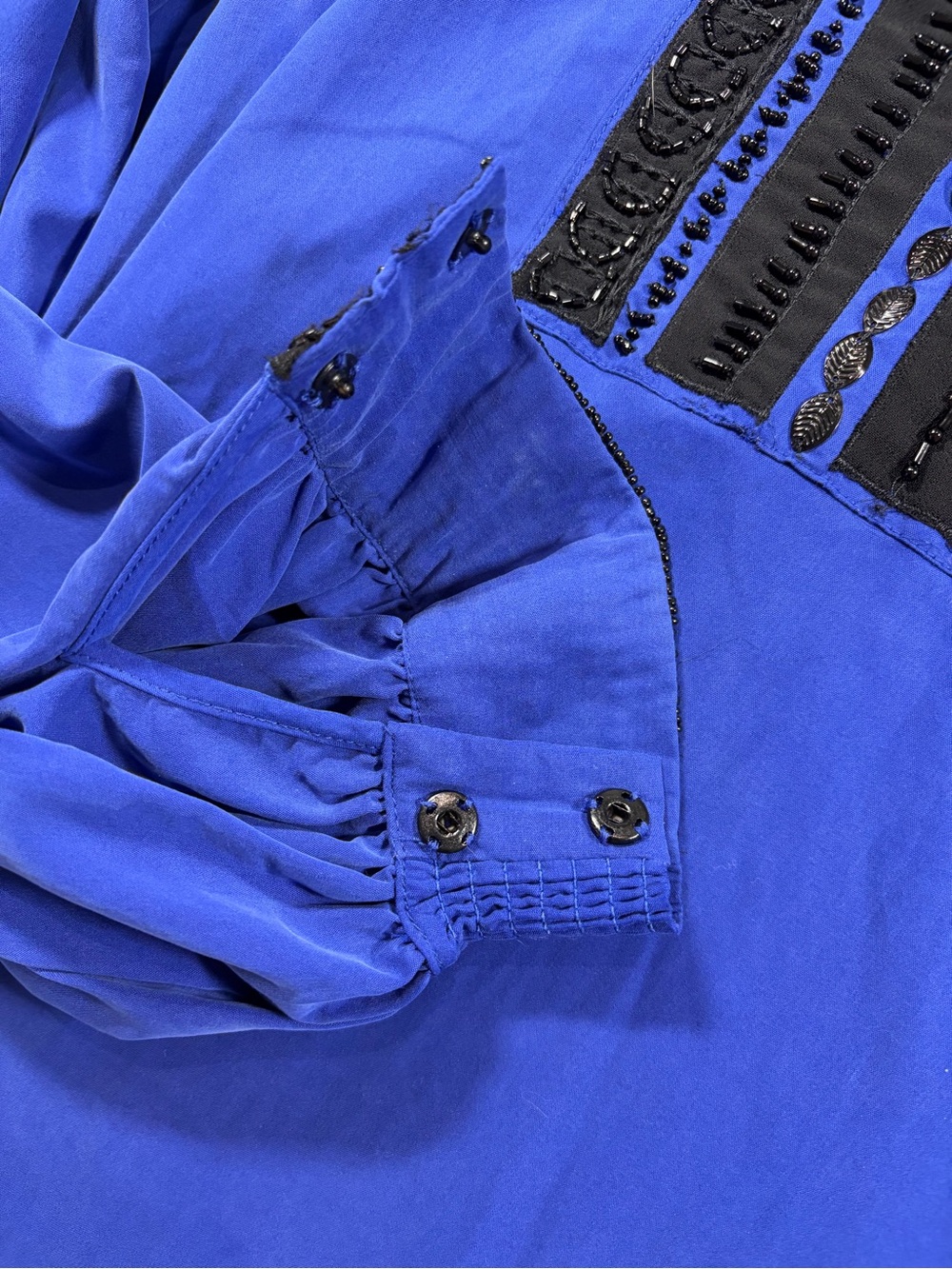 Chico's Cobalt Blue Beaded V-Notch Blouse (1) - Picture 5 of 12